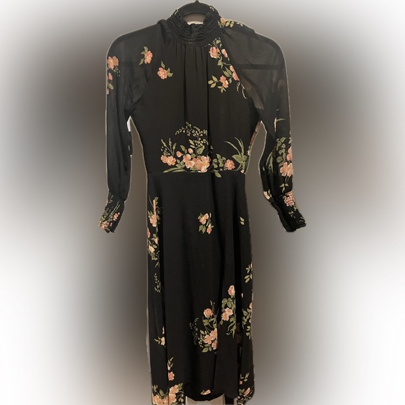 Reformation Floral Black Long Sleeve Mock Neck Dress - Picture 3 of 4